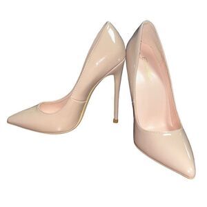 Genshou champagne pointed toe stiletto heels 6‎